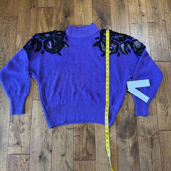 Work In Progress Gladys Badley Vintage Sequin Beaded Silk Angora Sweater Sz L - Picture 4 of 6